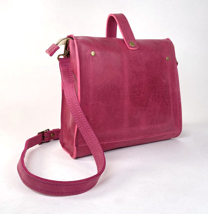 Leather Satchel Purse in Pink