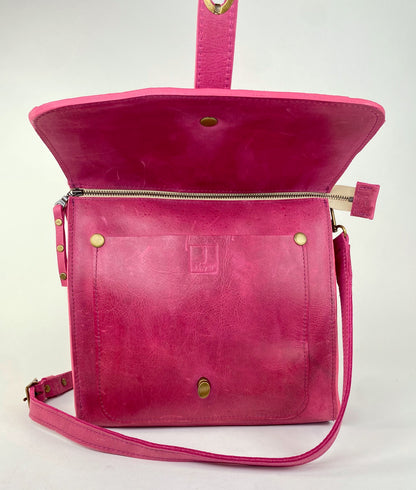 Leather Satchel Purse in Pink