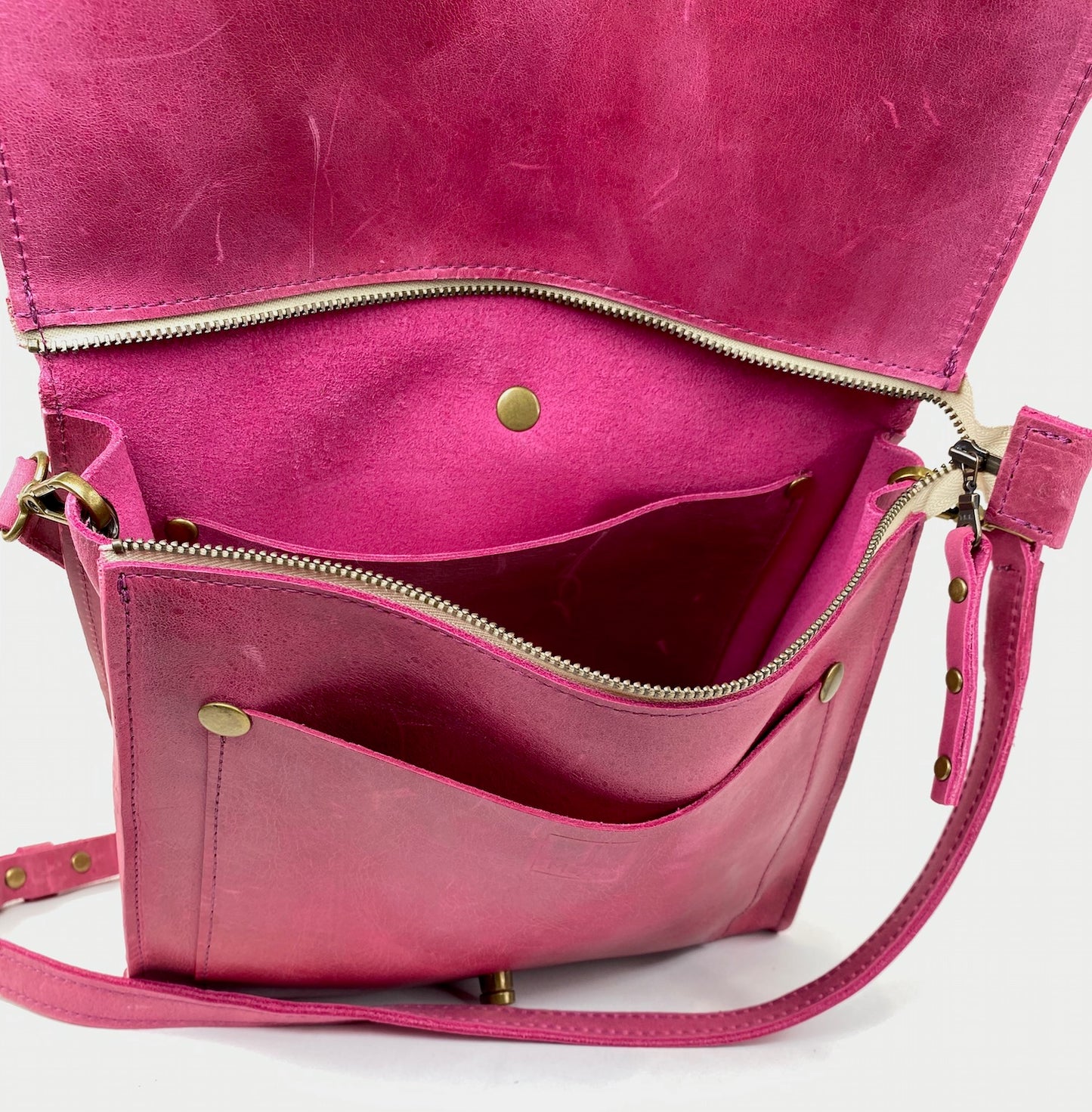 Leather Satchel Purse in Pink
