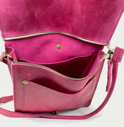 Leather Satchel Purse in Pink