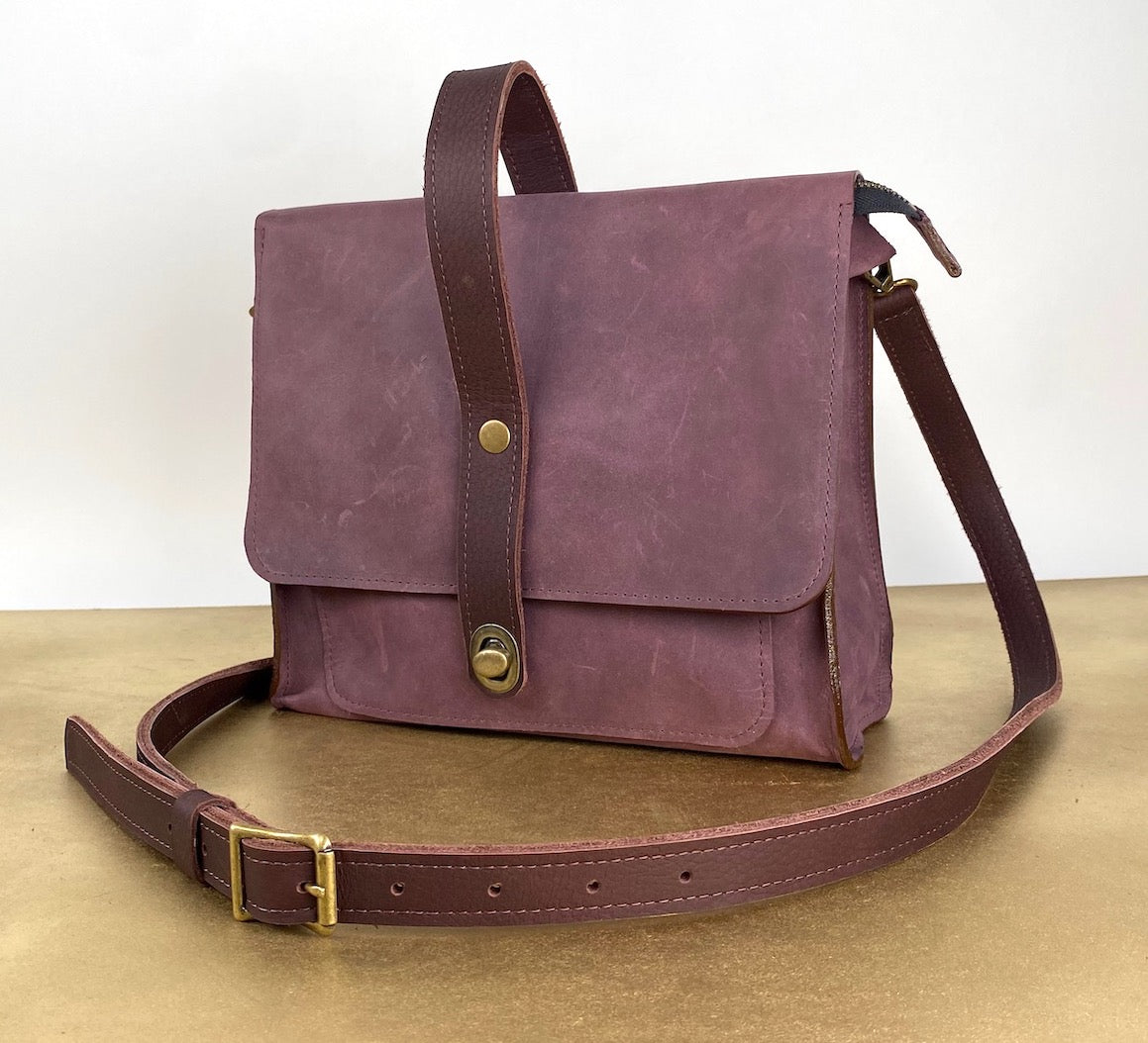 Purple Leather Satchel Purse