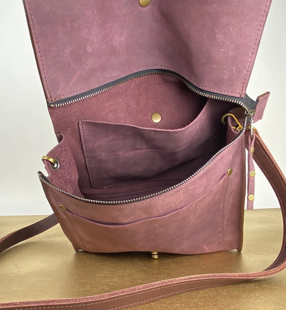 Purple Leather Satchel Purse