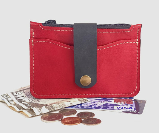 CardGuard Minimalist Leather Wallet in Red with Black