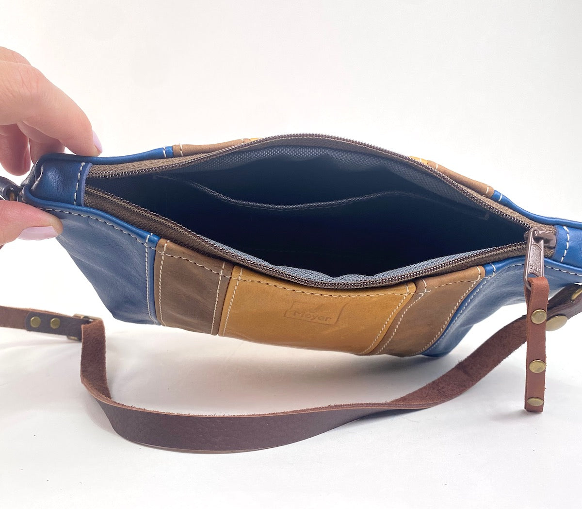 Classic Companion in Navy and Tan Leather Stripe