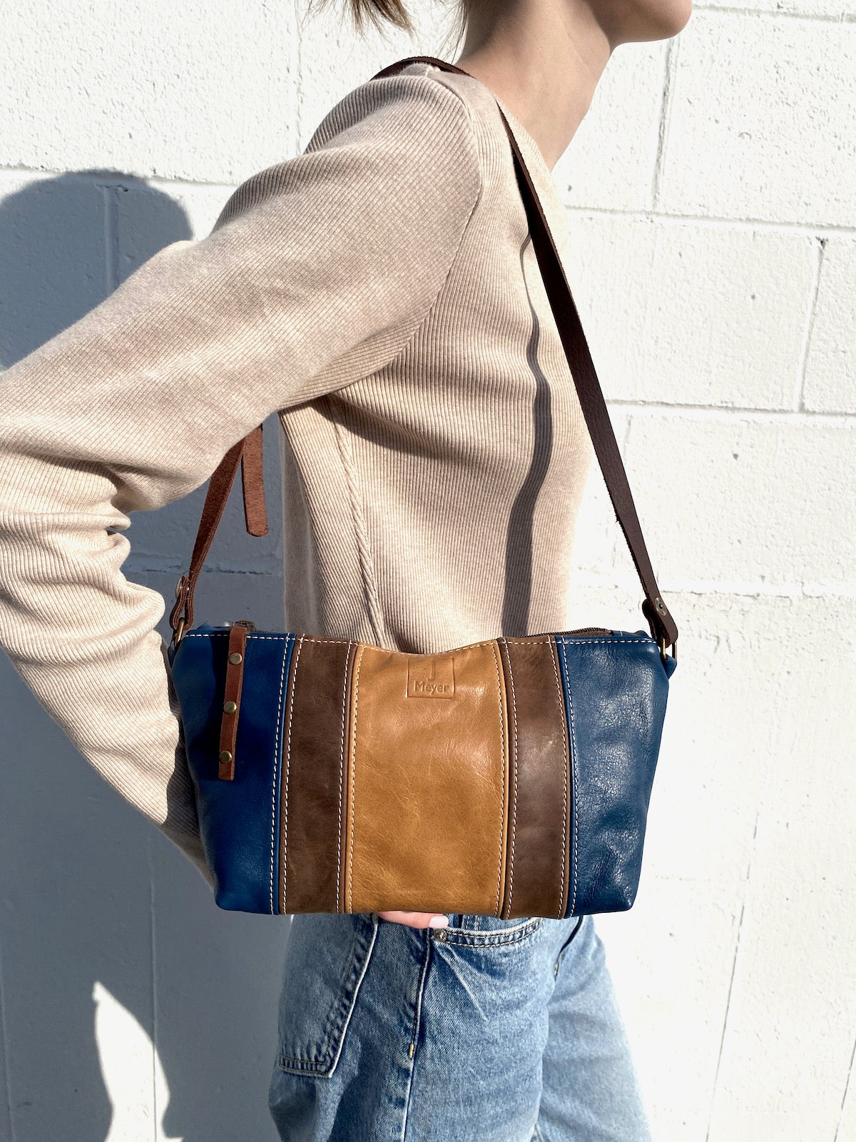 Classic Companion in Navy and Tan Leather Stripe