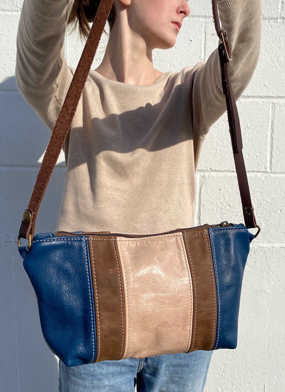 The Classic Companion Purse in Navy and Buff Stripe