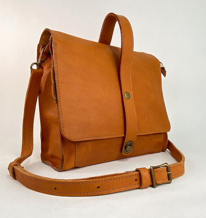 Leather Satchel Purse in Sunflower Tan