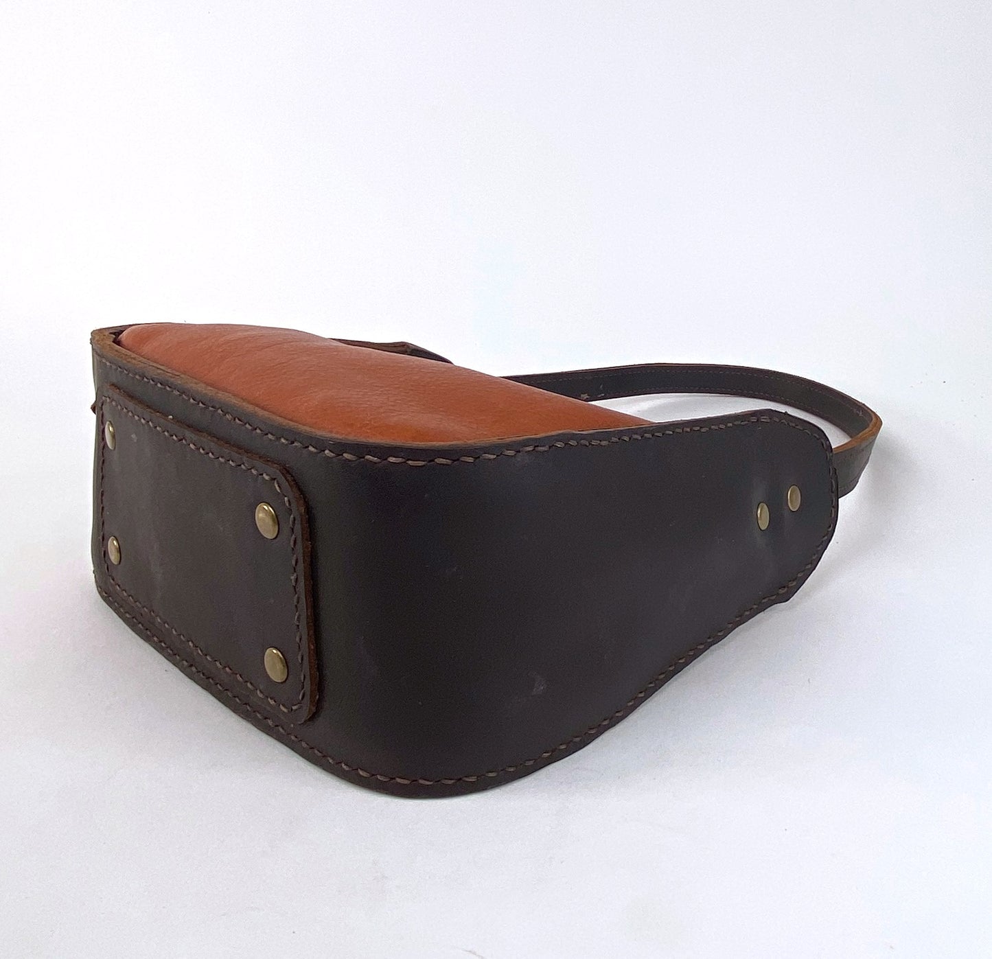 Lily 8 Compact Shoulder Bag Hand Stitched in Two-Toned Honey-Tan Leather & Dark Brown