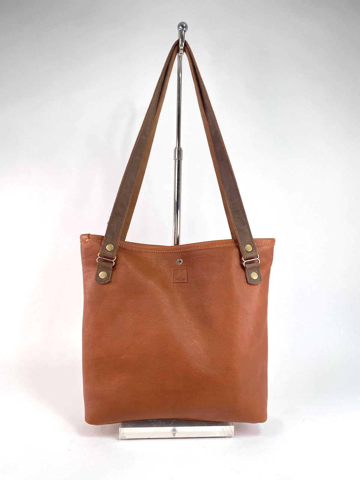 Brown Tan Stripe Leather Tote Bag