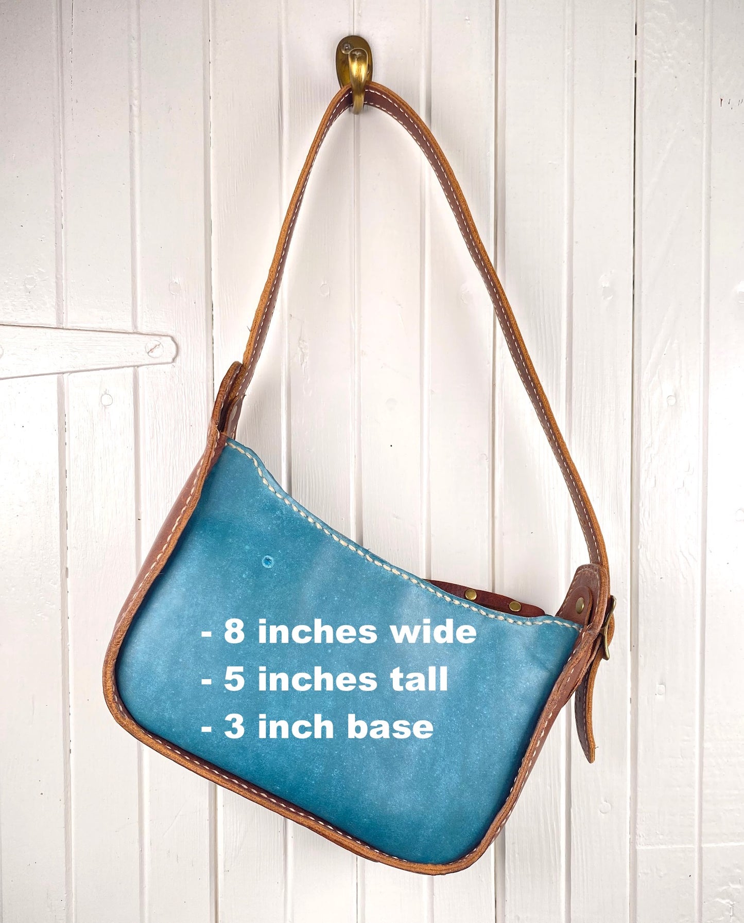 Lily 8 Compact Shoulder Bag Hand Stitched in Teal Blue and Tan