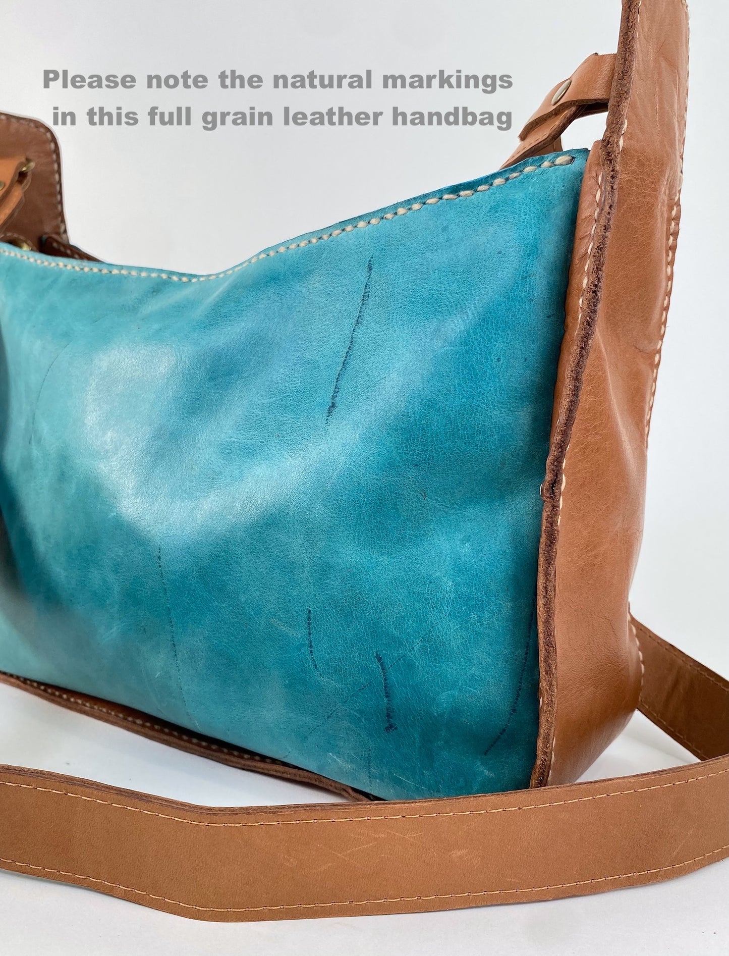Saddle Bag in Teal Blue & Tan - The Lily-13