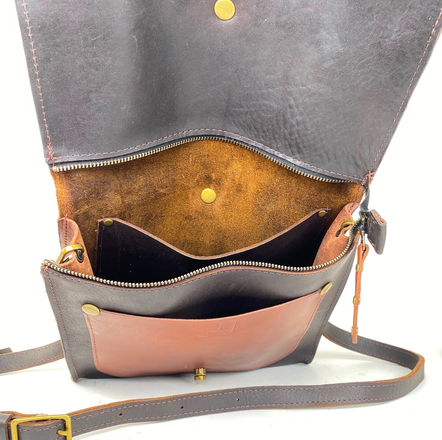Leather Satchel Purse Two-Tone in Tan and Havana Brown