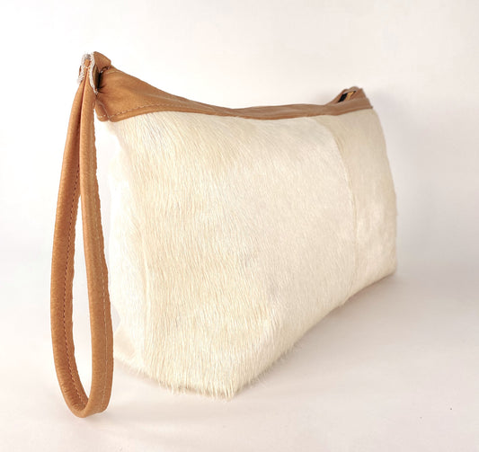 Large Clutch Hair-On Cowhide Purse in Ivory