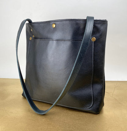 Black Leather Tote Bag with Hair-On Cowhide
