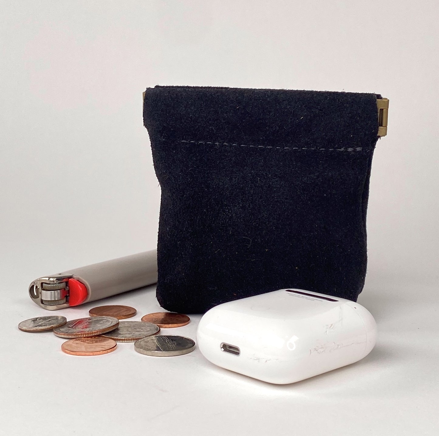 Black Suede Squeeze Coin Pouch Purse
