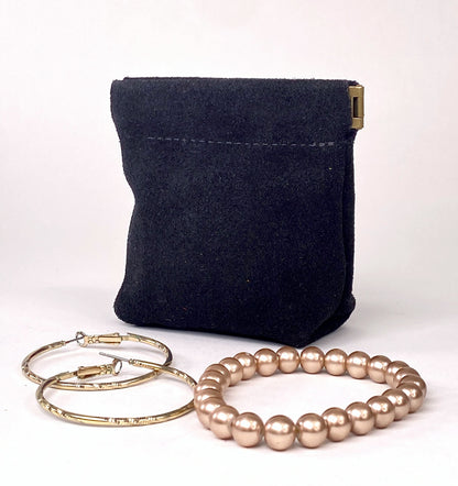 Black Suede Squeeze Coin Pouch Purse
