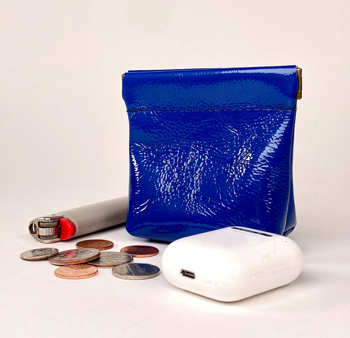 Bright Shiny Blue Squeeze Coin Pouch Purse