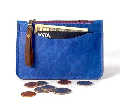 Blue Leather Card & Coin Wallet