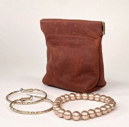 Brown Squeeze Coin Pouch Purse