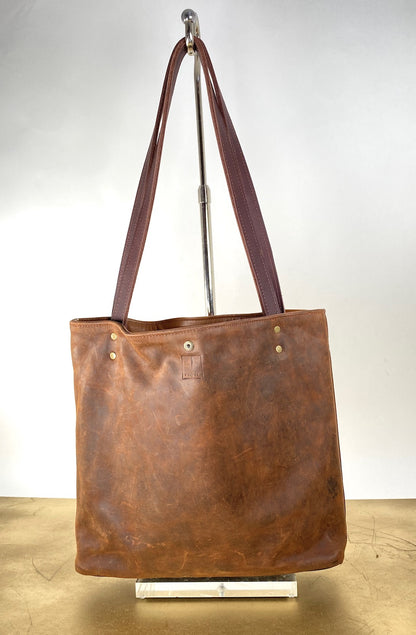Brown Leather Tote Bag with Hair-on Cowhide