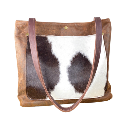 Brown Leather Tote Bag with Hair-on Cowhide