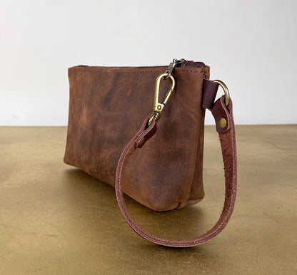 Tagalong Clutch in Dark Brown Leather