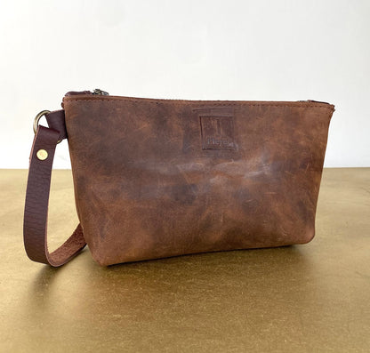 Tagalong Clutch in Dark Brown Leather