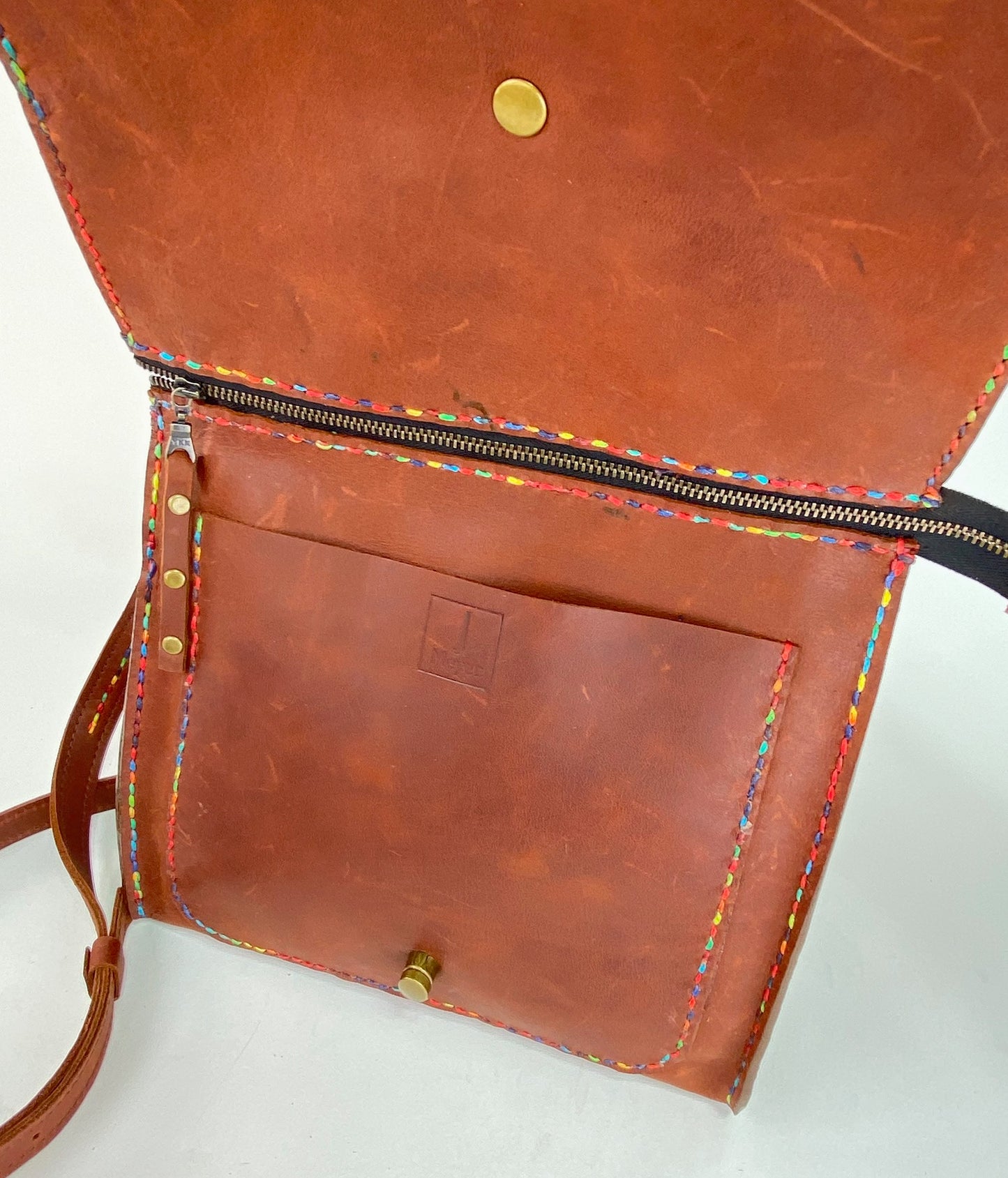 Leather Satchel Hand Stitched in Rich Cognac with Beeswax Corded Thread