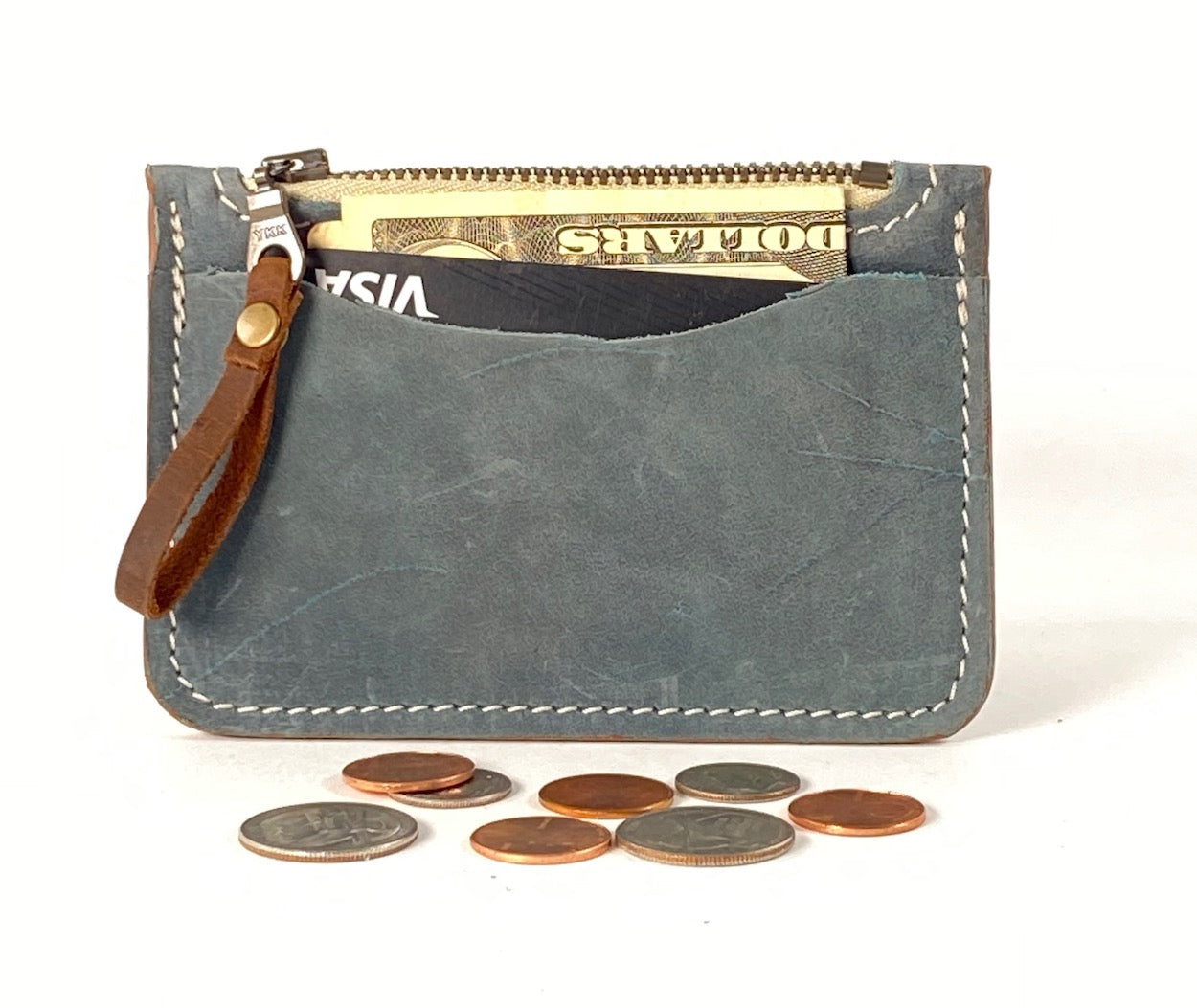 Denim Blue Leather Card & Coin Wallet