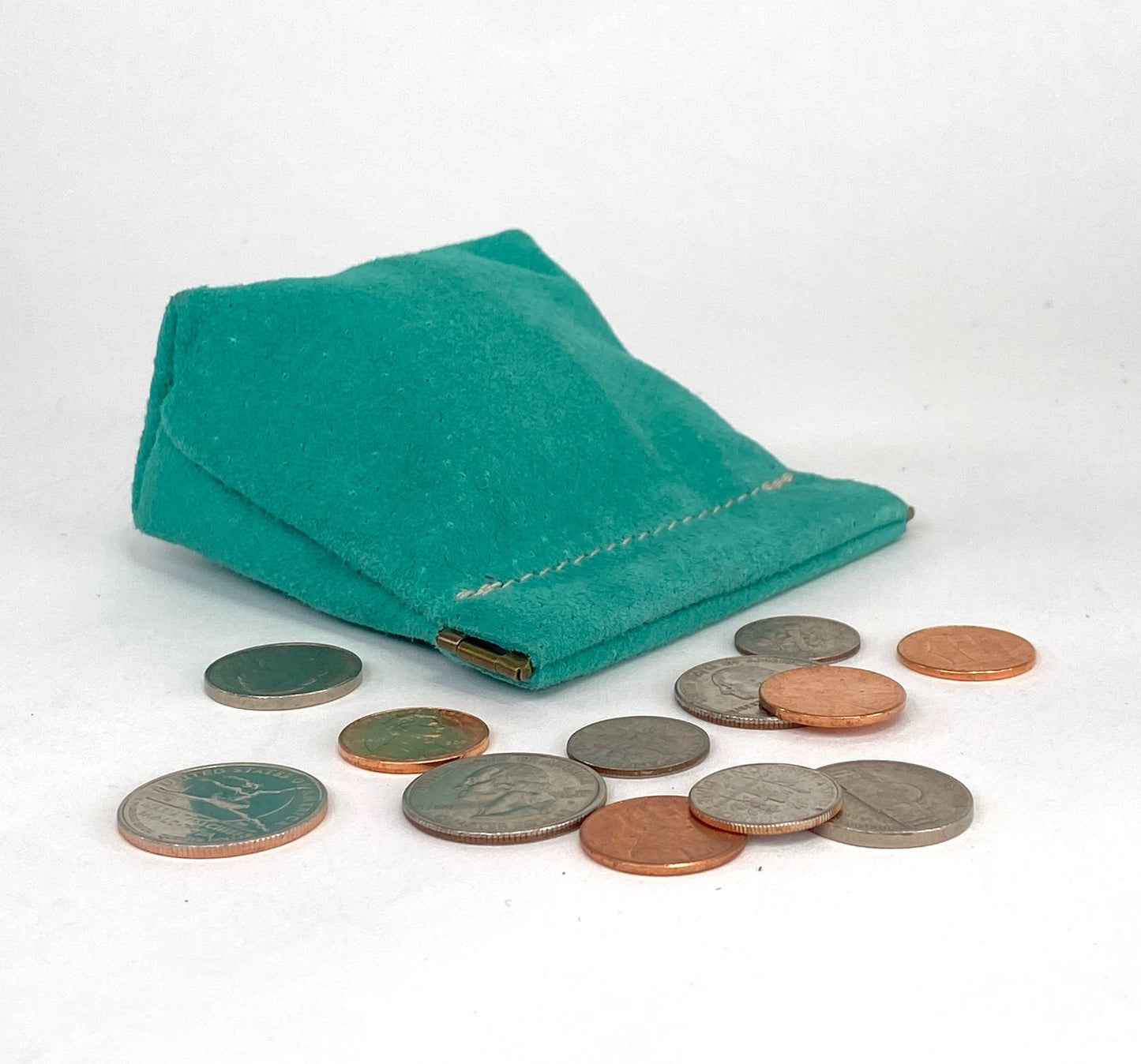 Mint Green Suede Squeeze Coin Pouch Purse