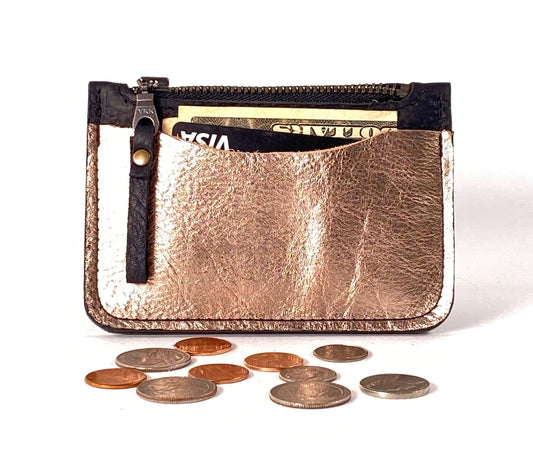 Black with Blush Metalic Leather Card & Coin Wallet
