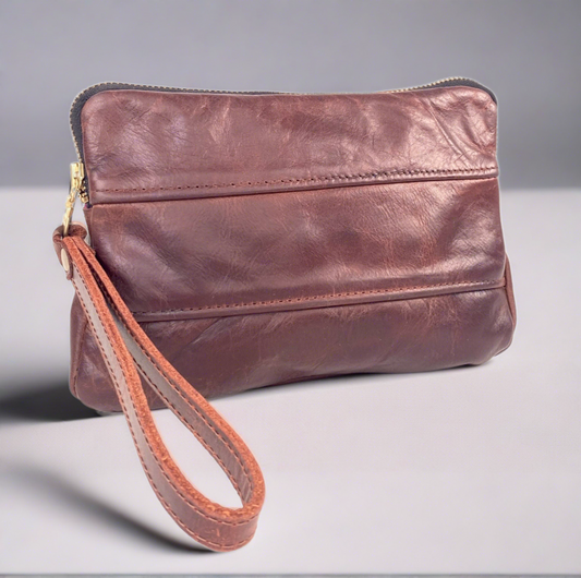 Leather Zip Pouch - Cocoa Brown