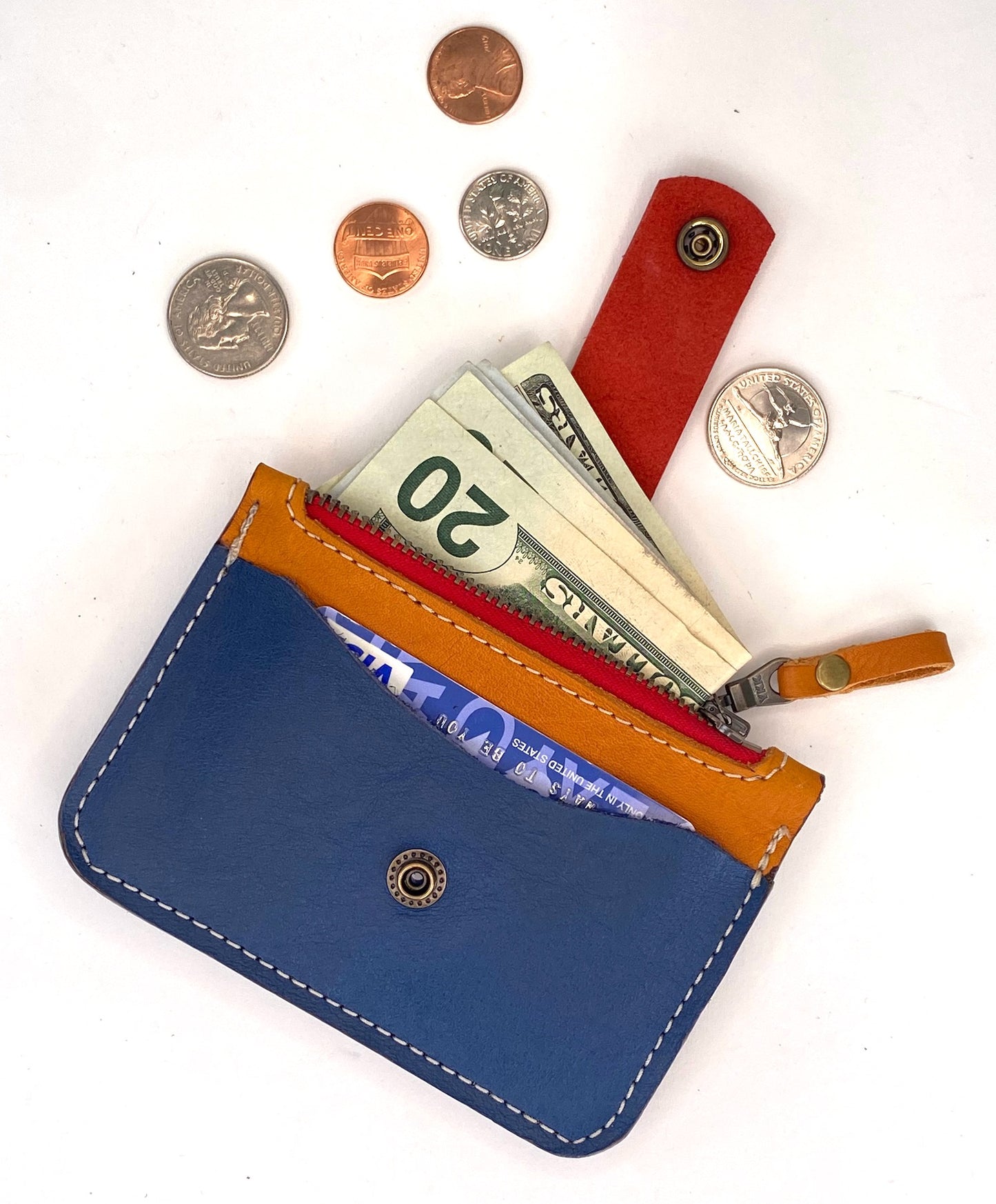 Leather Minimalist Snap Wallet in Primary Colors