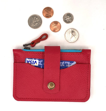 Red Leather Minimalist Snap Wallet