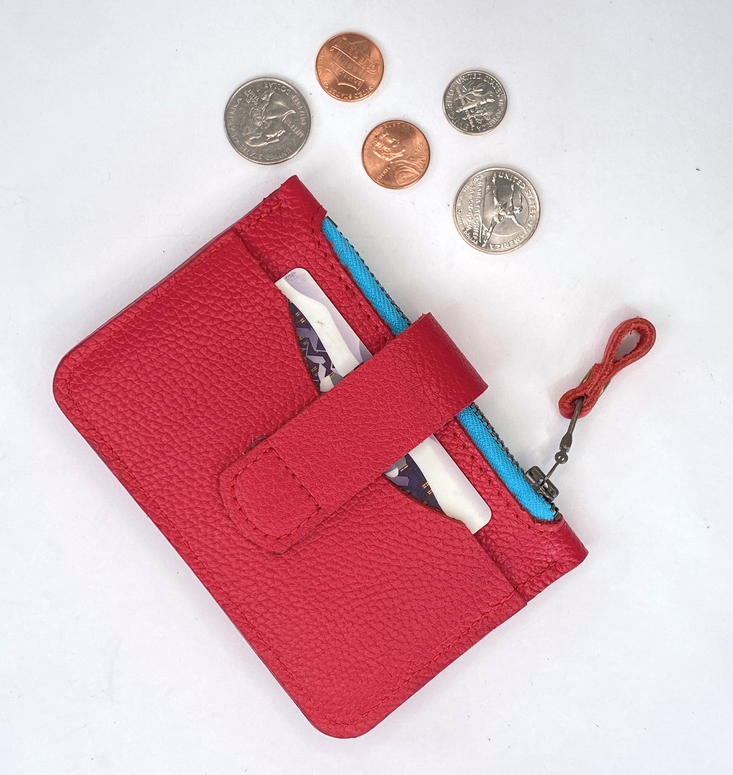 Red Leather Minimalist Snap Wallet