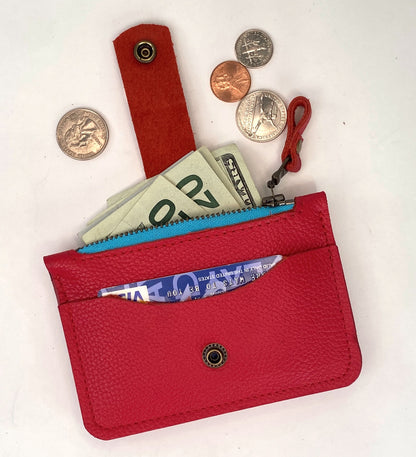 Red Leather Minimalist Snap Wallet