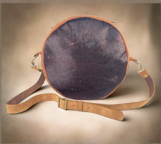 Round Leather Purse with Hair-on Cowhide Accent