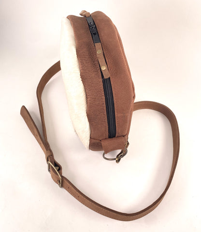 Round Leather Purse with Hair-on Cowhide Accent