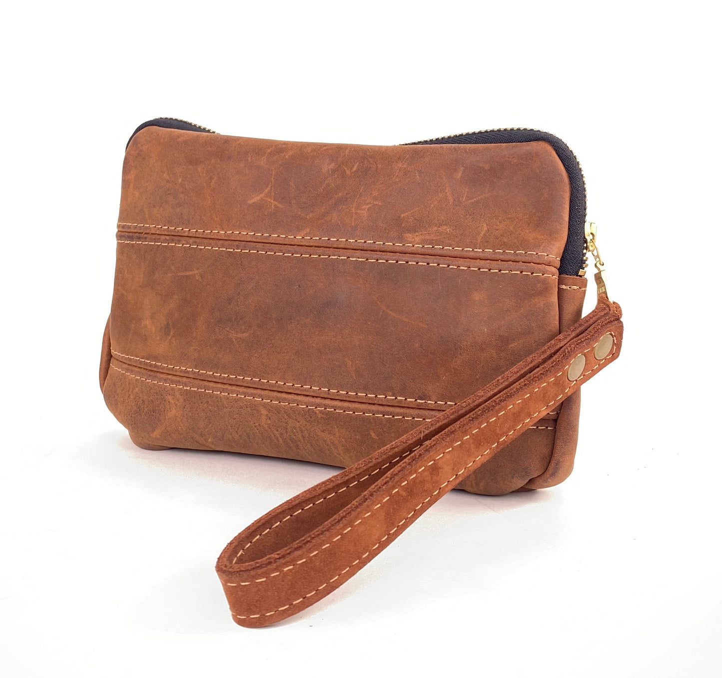 Leather Zip Pouch - in Suede Medium Brown