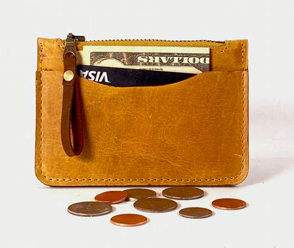 Card & Coin Wallet in Yellow Leather