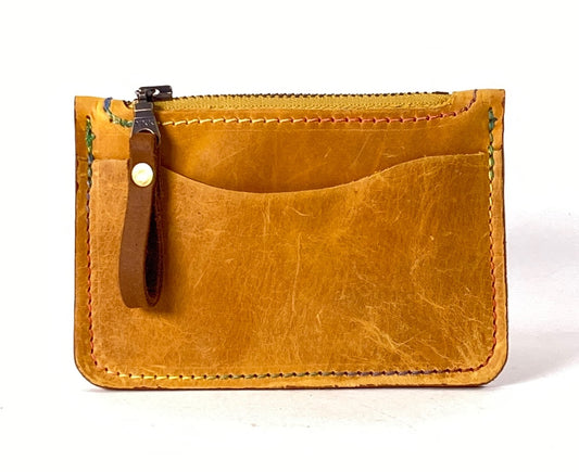 Yellow Leather Card & Coin Wallet