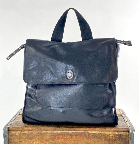 Leather Convertible Backpack in Black