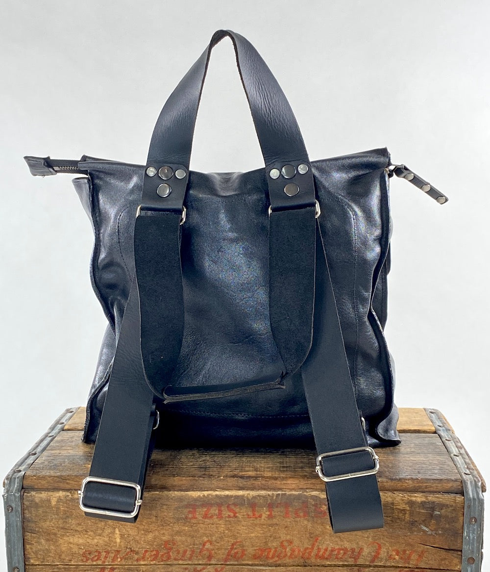 Leather Convertible Backpack in Black
