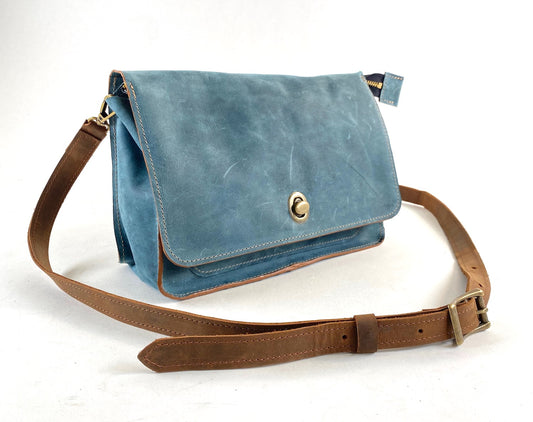 Blue Leather Crossbody Bag