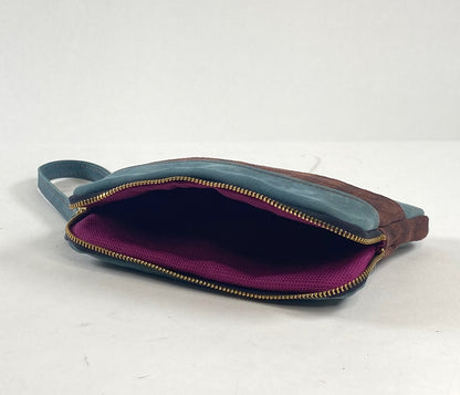 Leather Zip Pouch - Blue & Purple Stripe