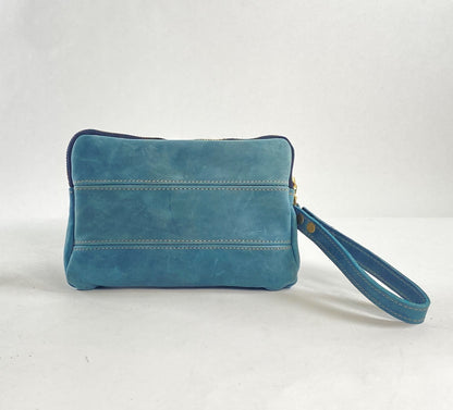 Leather Zip Pouch - Blue