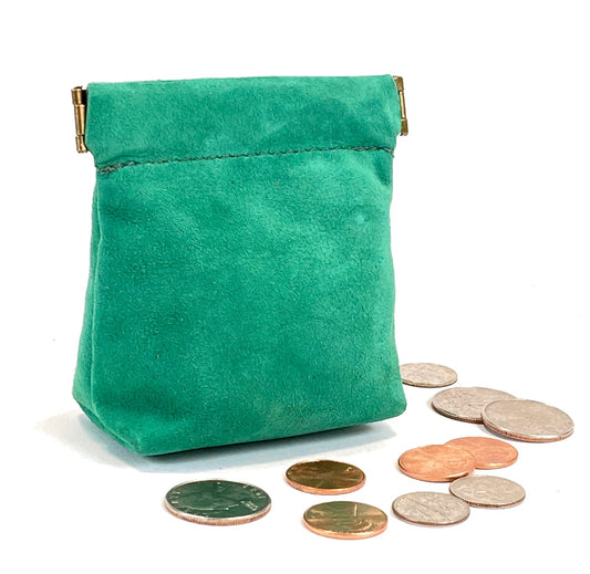 Suede Leather Squeeze Pouch in Bright Green