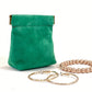 Suede Leather Squeeze Pouch in Bright Green
