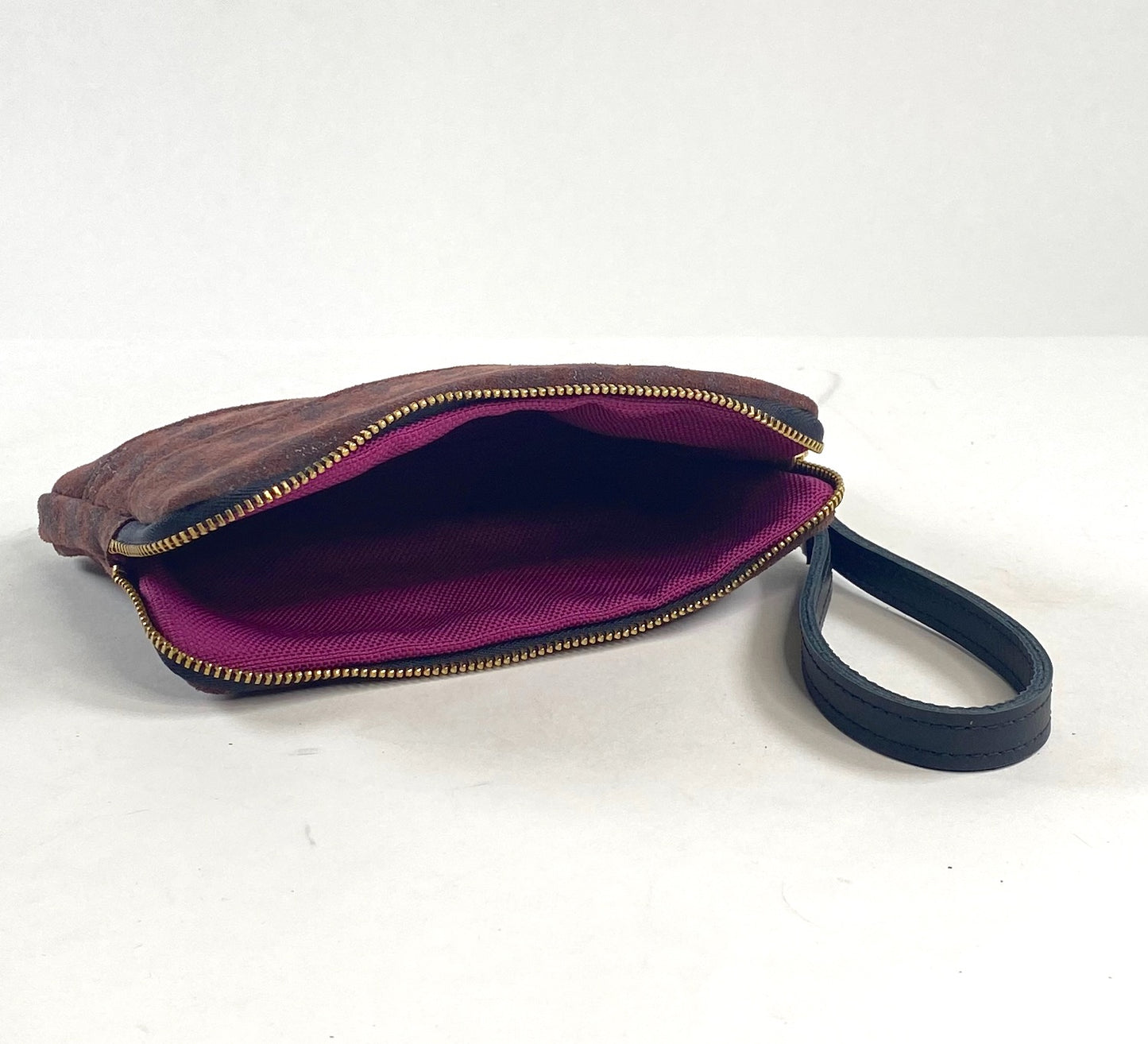 Leather Zip Pouch - Purple Houndstooth