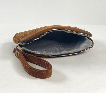 Leather Zip Pouch - in Suede Medium Brown